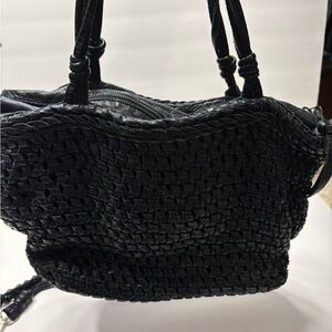 Black Woven Shoulder Bag - Classic Women's Tote Leather